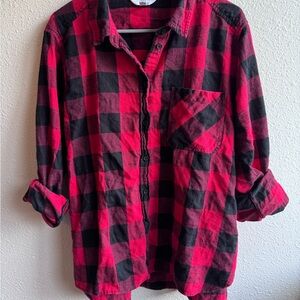Red and Black Plaid Button-Up Shirt